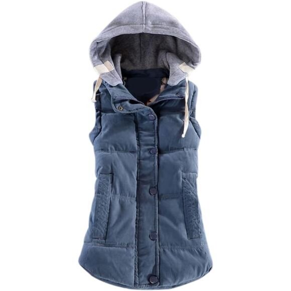Yeokou Women's Slim Sleeveless Quilted Removable Hooded Winter Puffer Vest Coat - Picture 7 of 7